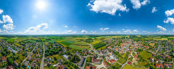 Die Gemeinde Haunsheim, das Tor zum Bachtal, im Luftbild