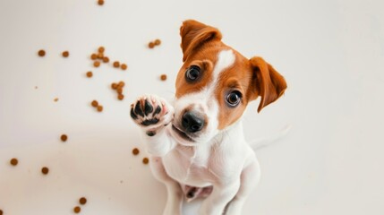 Cute puppy eating dog food