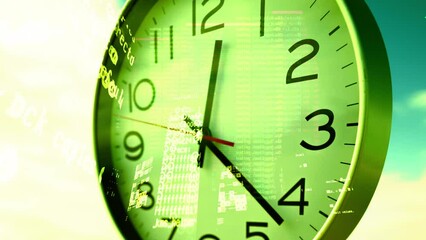 clock with time passing during 1 hour with sky and sea in background