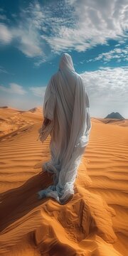 A person walking through the desert