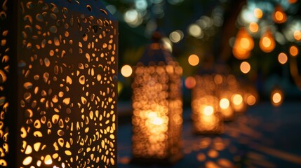 Several lit candles arranged closely together, casting a warm glow in the surrounding area