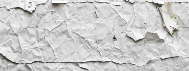 Texture background of crumpled white paper. white grunge ripped torn collage posters creased crumpled paper. 