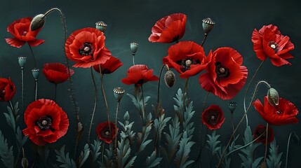 Intricate Details of Red Poppies in Full Bloom