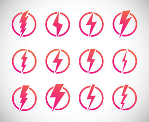 Circle Thunder Lightning Logo set