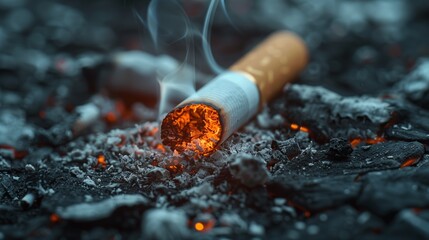 Discarded Cigarette on Smoldering Ashes