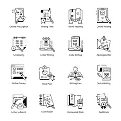 Modern Linear Icons Depicting Creative Writing 

