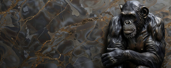 Fototapeta na wymiar Monkey made with marble effect illustration sculpture background. generative ai