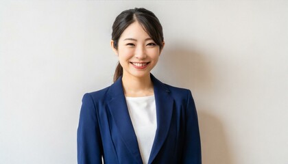 紺色のスーツを着たオフィスの女性