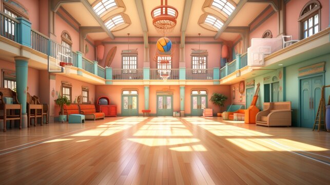 An illustration of an empty school gym