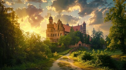 Beautiful Teutonic castle in Lidzbark Warminski before sunset, Poland. - obrazy, fototapety, plakaty