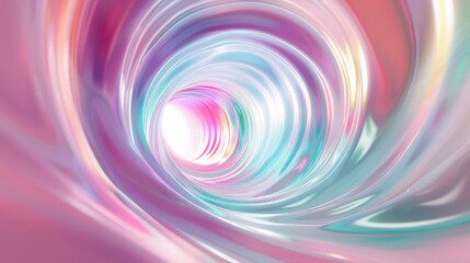 A colorful abstract portal, swirling with shades of pink, blue, and green, opening into a void of pure white.3D rendering.