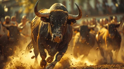 Muurstickers a bull running in dirt © Aliaksandr Siamko
