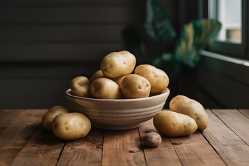 Fresh and versatile potatoes showcased on indoor kitchen table