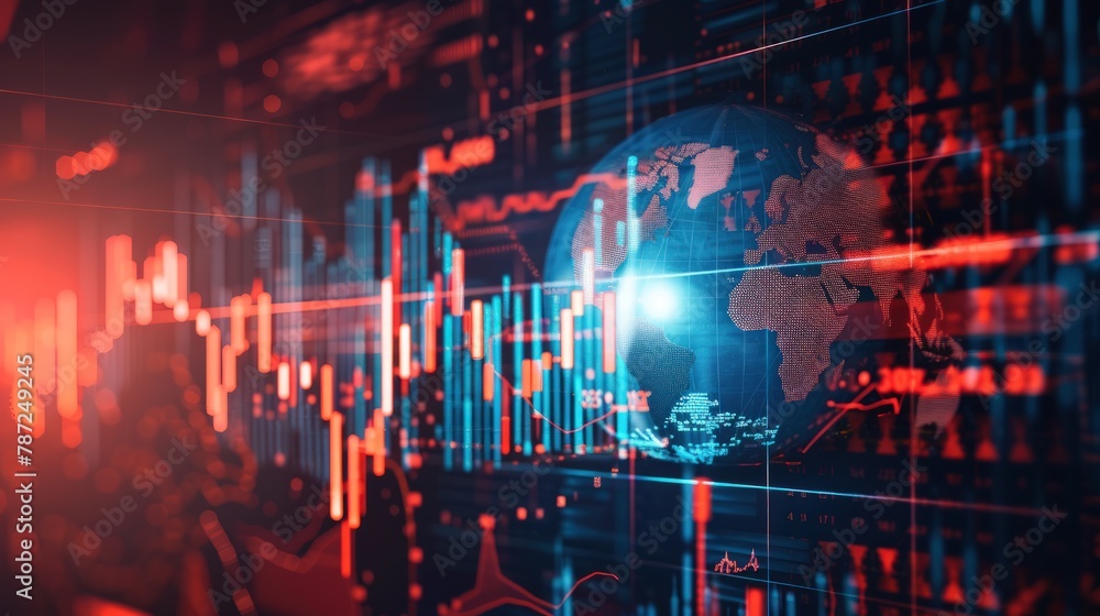 Poster abstract background with a digital globe and financial. generate ai image