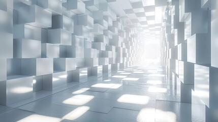 Futuristic Sci-Fi Corridor With Bright White Light At The End Of The Tunnel