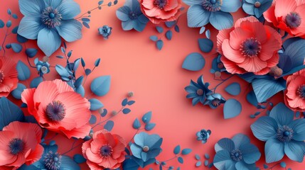 Coral and Cerulean Floral Display - Mother’s Day Coral Harmony - Blooming Affection - Vibrant Floral Wallpaper - Generative AI