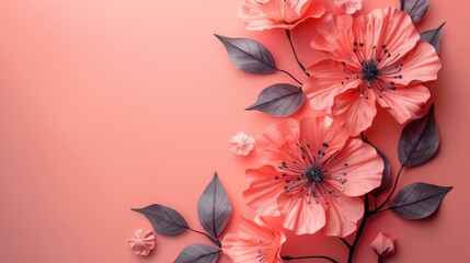 Pink Floral Elegance - Mother's Day Blossoms on Coral Background - Feminine Design - Celebration of Motherhood - Generative AI