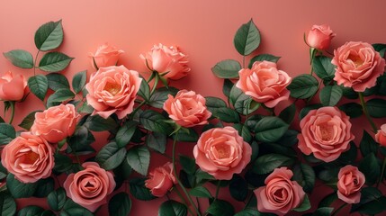 Coral Roses Elegance on Salmon Pink - Lush Rose Garden - Mother’s Day Floral Splendor - Symbol of Gratitude - Generative AI