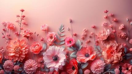 Blush Floral Fantasy on Peach Background - Artistic Flower Arrangement - Warm Mother's Day Wallpaper - Serene Beauty - Generative AI
