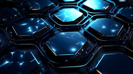 Luminous Hexagonal Circuits in a Futuristic High-Tech Grid