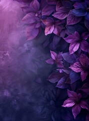 Purple flowers and leaves on a dark background - obrazy, fototapety, plakaty