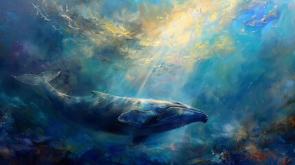 serene aqua sanctuary jonahs spiritual respite inside the majestic whale dreamlike biblical scene oil painting - obrazy, fototapety, plakaty