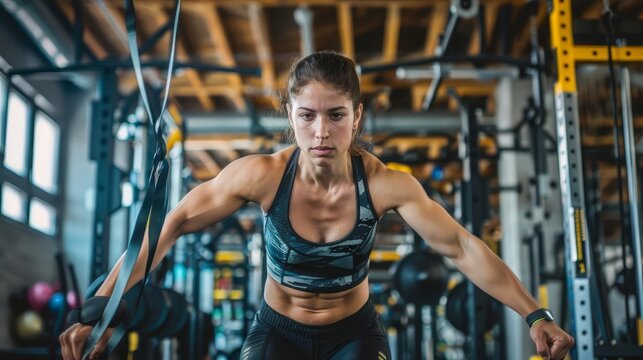 sweat and determination female athlete performing highintensity interval training exercises in modern gym fitness concept photo