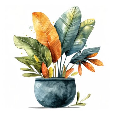 watercolor tropical leaves