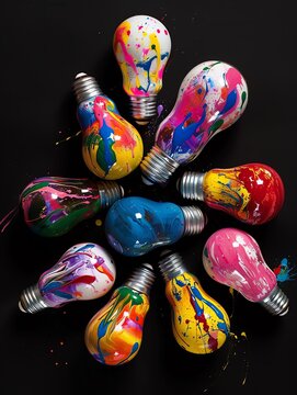 An image of a bunch of light bulbs painted in different colors.