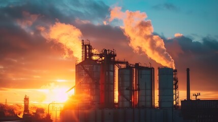 Fototapeta premium Diesel Refinery at Sunset: A Symphony of Energy Production