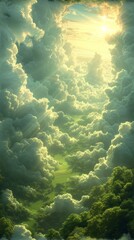 heavenly cloudscape with sun rays shining through - obrazy, fototapety, plakaty