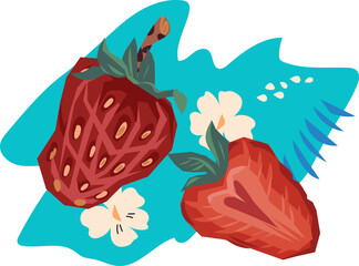 Poster or banner with strawberry. Food label design for packaging and prints.