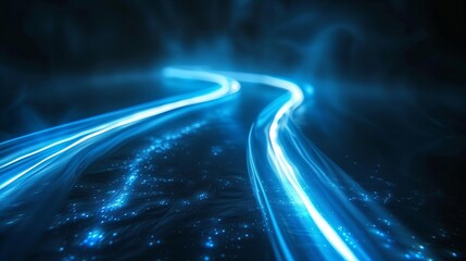 Fototapeta na wymiar electric blue neon motion trail streaking through dark space futuristic highspeed light effect abstract background
