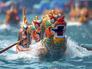 Hong Kong Dragon Boat Festival races - obrazy, fototapety, plakaty