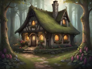 Fototapeta premium witches cottage art 