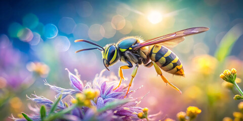Blurred Summer Background with Wasp Close up - obrazy, fototapety, plakaty
