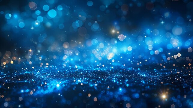 Blue glitter bokeh background with stars