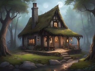 witches cottage art	