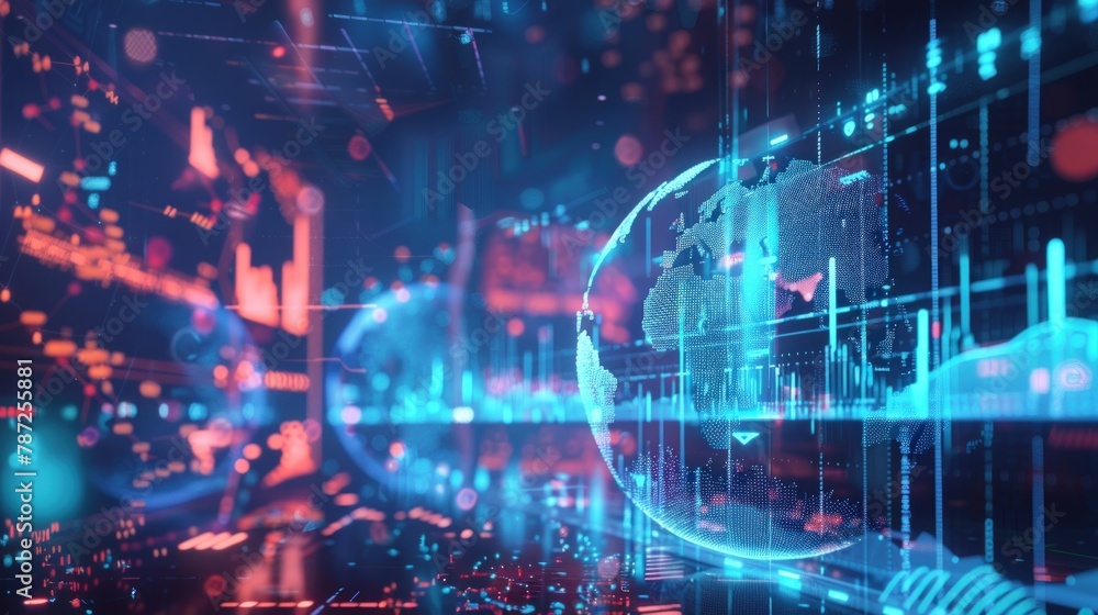 Aufkleber abstract futuristic background with globe and financial chart. generate ai image