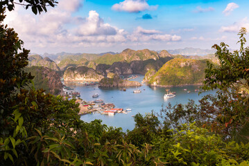 Sea landscape in Vietnam with many small islands and boats. View from above - 787256810