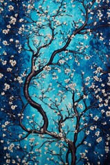 Blue Tree of Life with White Blossoms