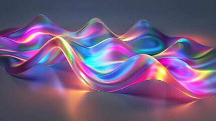 iridescent holographic neon curved wave motion background fluid gradient design - obrazy, fototapety, plakaty