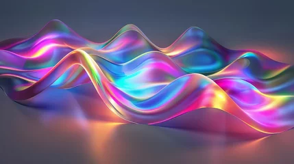 Foto op Plexiglas iridescent holographic neon curved wave motion background fluid gradient design © Bijac
