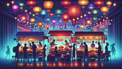 Asian Street Food Scene - obrazy, fototapety, plakaty