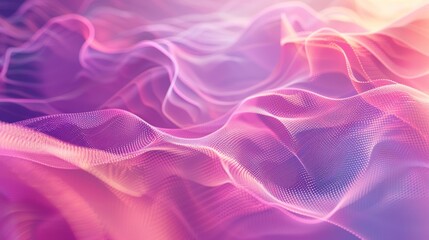 Obraz premium Abstract 3D digital waves in shades of pink and purple, with a wide-angle perspective. High-saturation and high-key film techniques enhance depth and texture in this vibrant composition.