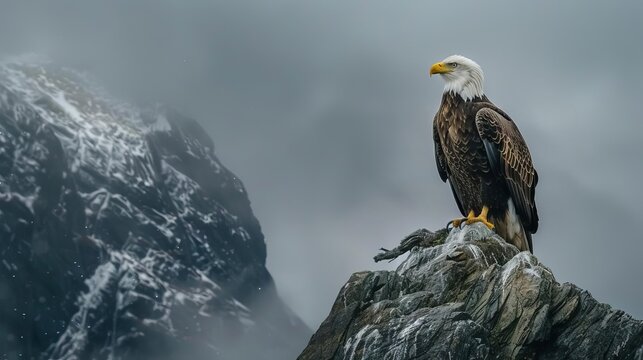 majestic stellers sea eagle perched on rocky cliff against dramatic sky wildlife photography