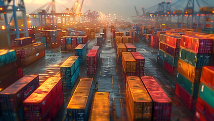 Global Trade in Focus: Open Container Yard Capturing the Essence of Import and Export - obrazy, fototapety, plakaty