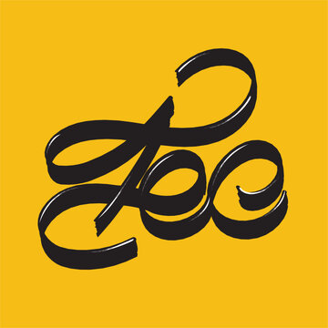 The Hand lettering vector digital artwork of the number 100, 100th The number is depicted in a swirling, curly font, with a flourish at the end of the tail, style swash, flourish font, Bold black font