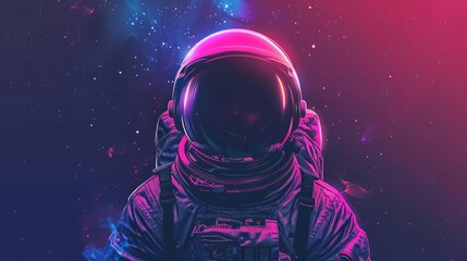 retro astronaut in neon tube lights psychedelic synthwave scifi illustration