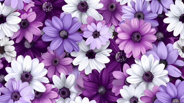 seamless pattern with purple and white flowers floral surface design abstract background